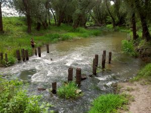 Завихрения воды вблизи свай старого моста