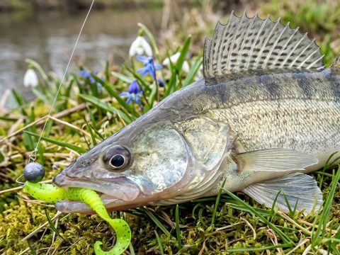 Судак на берегу после успешной рыбалки